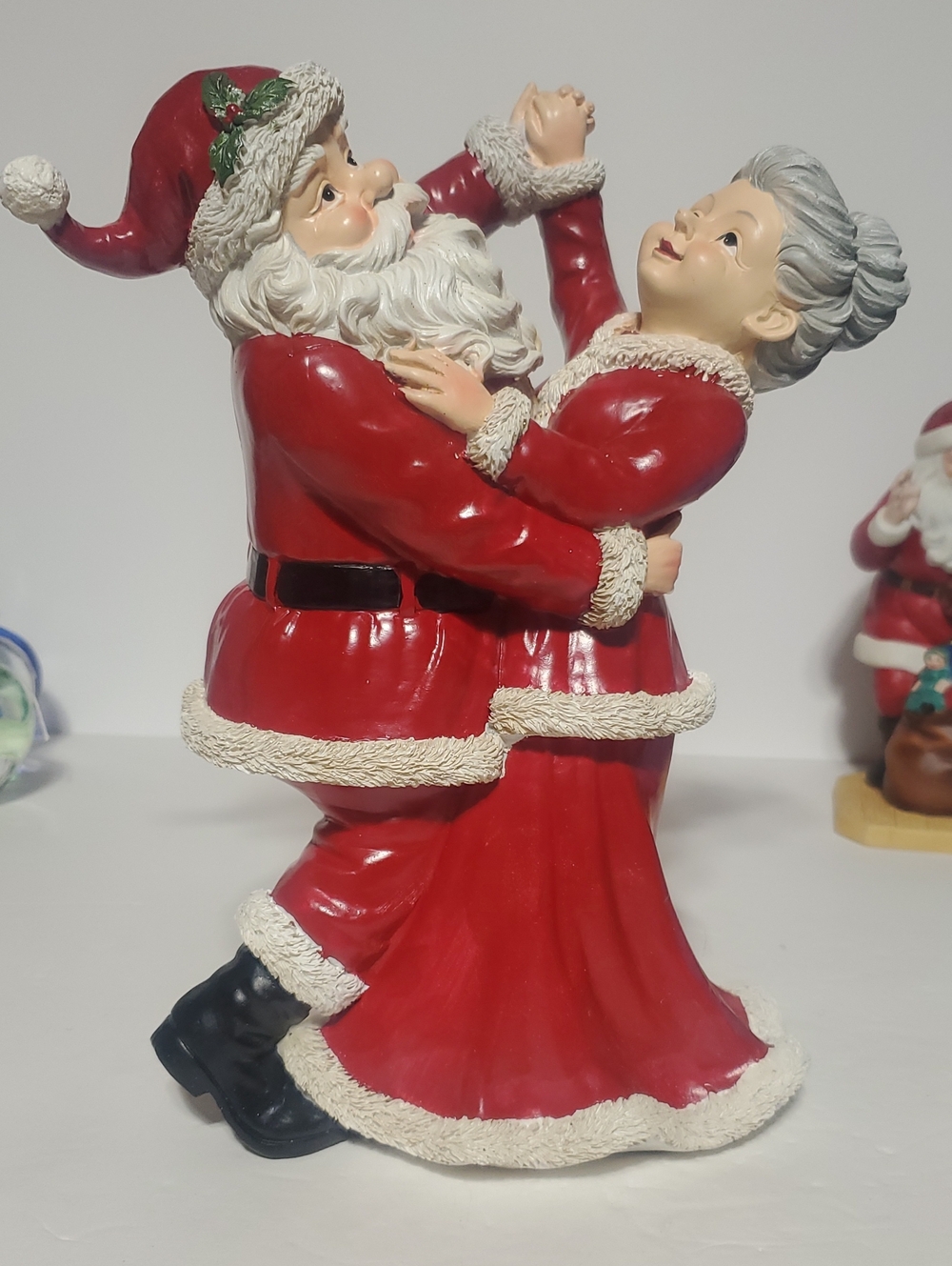 Holiday Dancing Santa and Mrs. Claus Figurine - Red